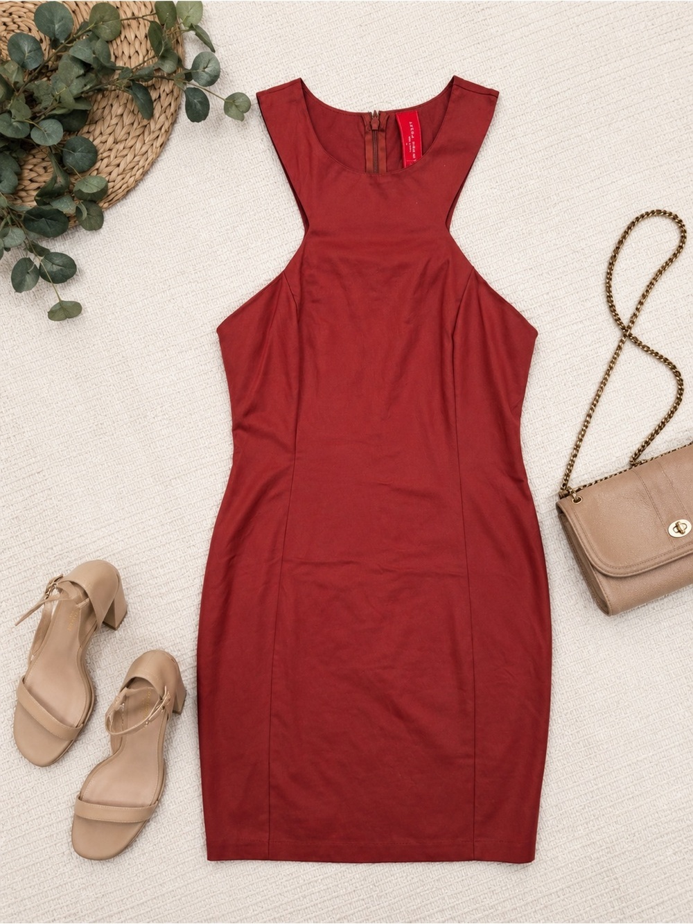 Akira Chicago Red Label Dress Womens M Burgundy Bodycon Sheath Back Zip Up